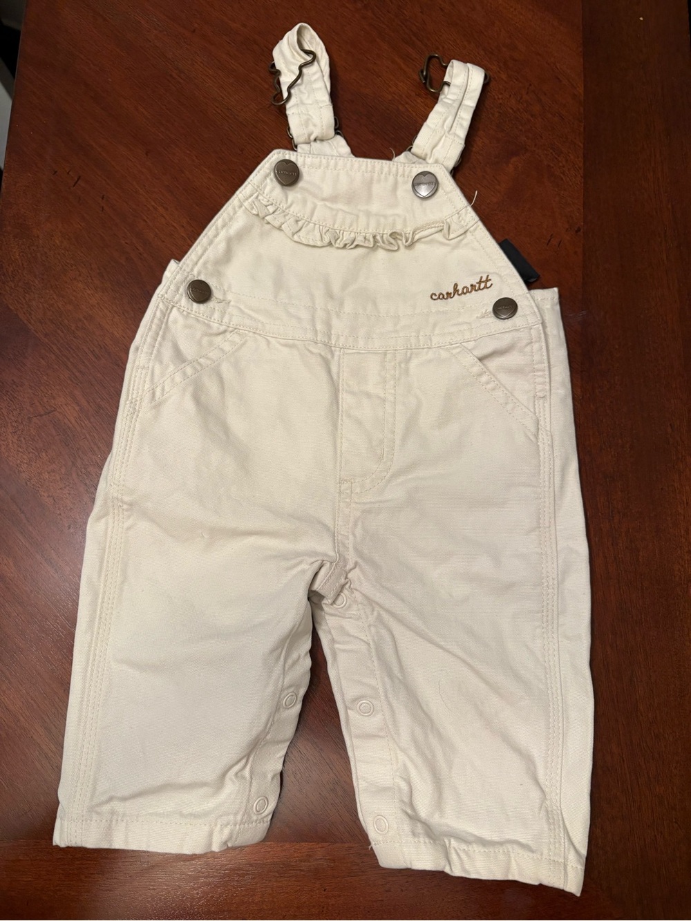 Carhartt Cream Toddler Overalls with Ruffle Detail